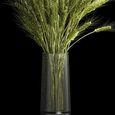 Bouquet of green flowers in a glass vase for decoration of wheat branches, spikelet. 265. — Ver 2