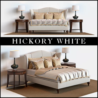 Hickory White King Upholstered Bed, Barbara Barry Skirted End Table — Ver 1