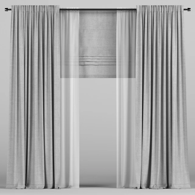 Gray curtains with tulle and a roman curtain. — Descargar
