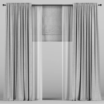 Gray curtains with tulle and a roman curtain. — Ver 1