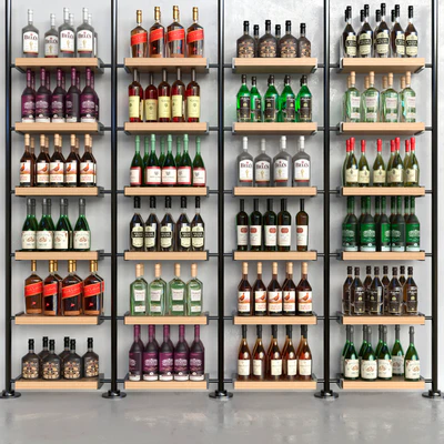 A rack with collection alcohol in a supermarket. Alcohol — Ver 1