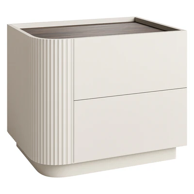 Modern Beige Wood Nightstand with 2 Drawers and Small Height for Bedroom Storage — Вид 1