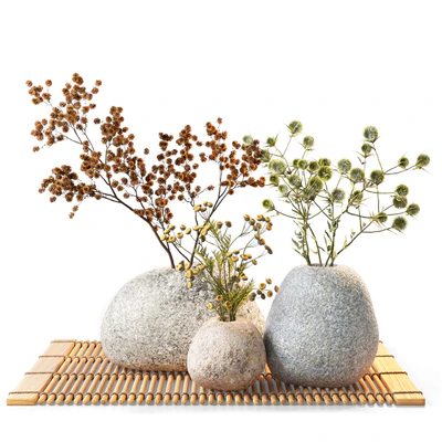 Dried flowers in stone vases — download