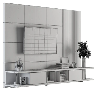 TV Wall Black Concrete and Wood - Set 10 — Ver 2