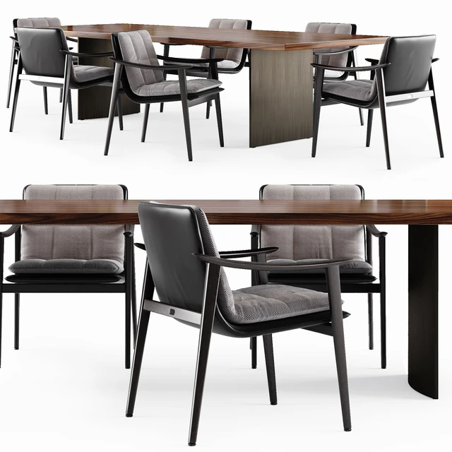 Minotti LINHA table and FYNN SADDLE HIDE Chair — Скачать