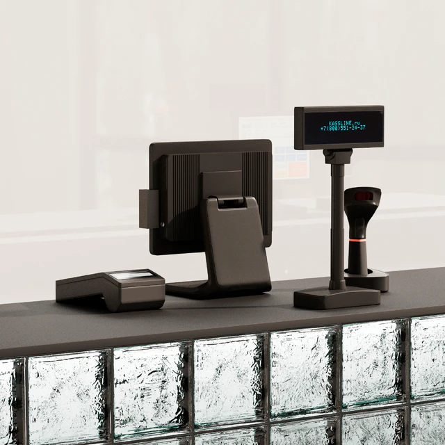 Glass block reception, clothing store cash register, service counter — Download