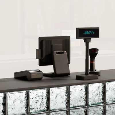 Glass block reception, clothing store cash register, service counter — View 3