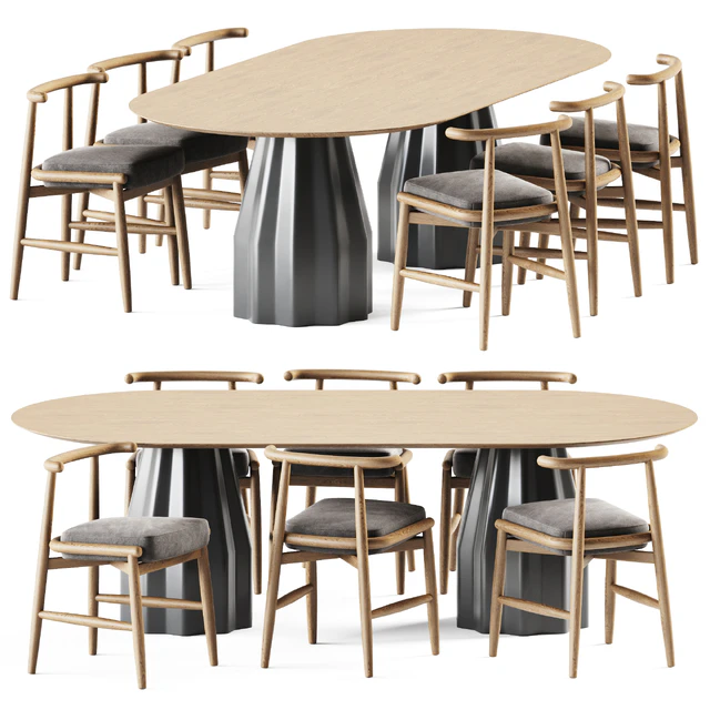 Wooden Burin Table by Viccarbe and Chair Emilia by Meridiani — Descargar