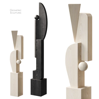 Geometric Wood Floor Sculptures — View 1