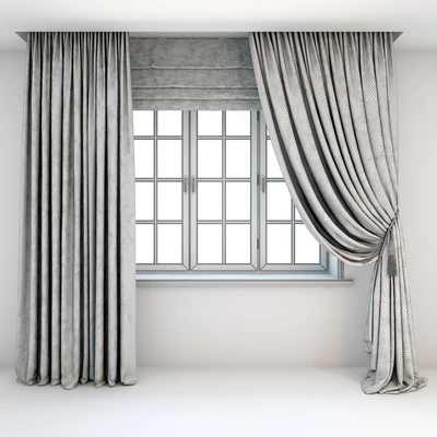 Two-color curtains the floor is straight and with a pick-up brush, Roman curtains and a window — Ver 2
