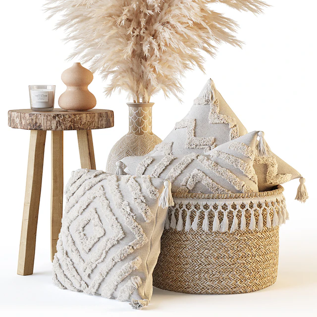 Decorative set with pillows and pampas — Descargar