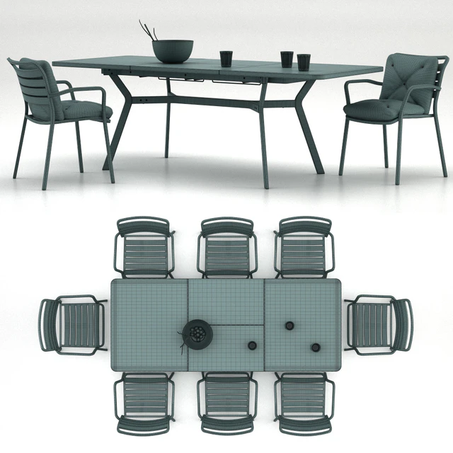 Table Ethimo Ocean rectangular table with a chair Ocean dining chair with accessories — Descargar
