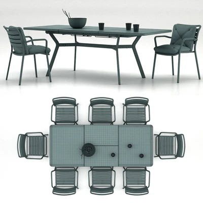 Table Ethimo Ocean rectangular table with a chair Ocean dining chair with accessories — Ver 2