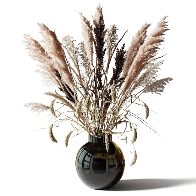 Bouquet of tall dry grass in a black vase — Descargar