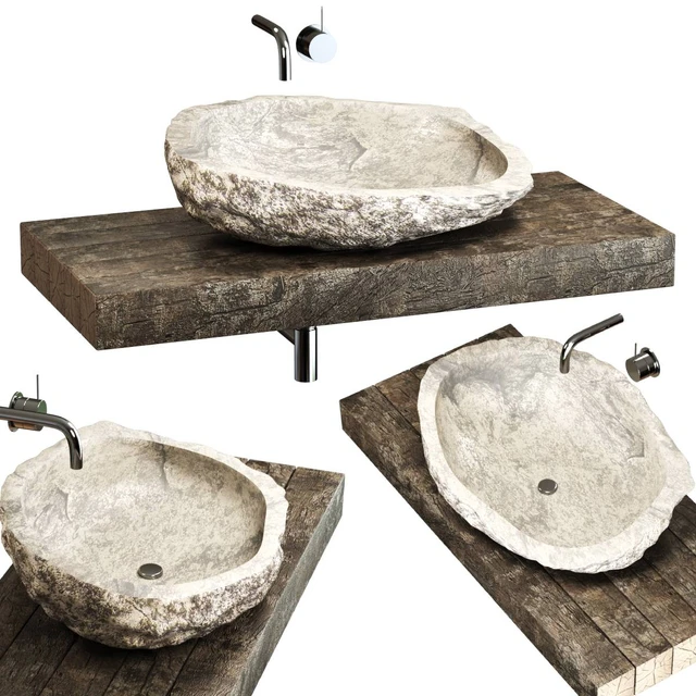 Stone sink on a log countertop — Descargar