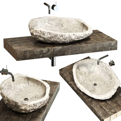 Stone sink on a log countertop — Ver 1