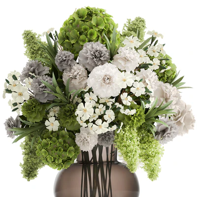A wonderful bouquet of green spring flowers in a glass vase with hydrangeas, lilacs, peonies. 151. — Ver 2