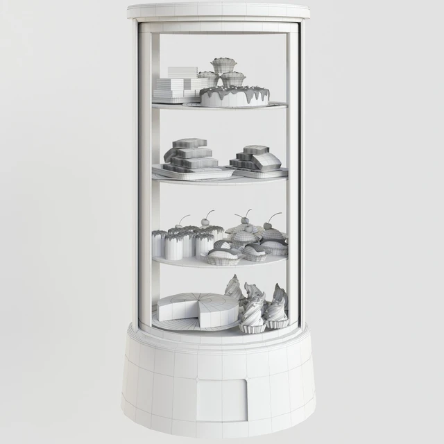 Refrigerator with desserts and sweets for shops or cafes. Confectionery — Descargar