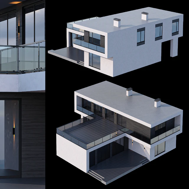 Modern two-storey cottage with a flat roof and a large Bauhaus-style terrace — Descargar