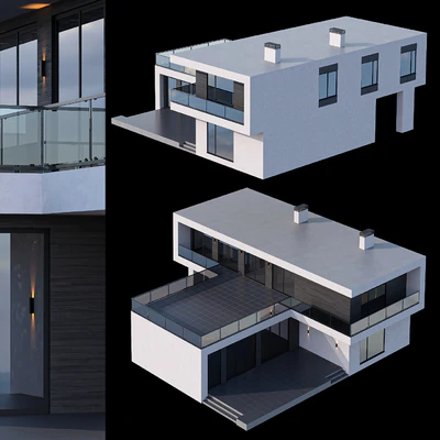 Modern two-storey cottage with a flat roof and a large Bauhaus-style terrace — Ver 4