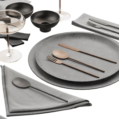 065 Tableware decor set 03 ceramic bronze black 00 — Ver 3