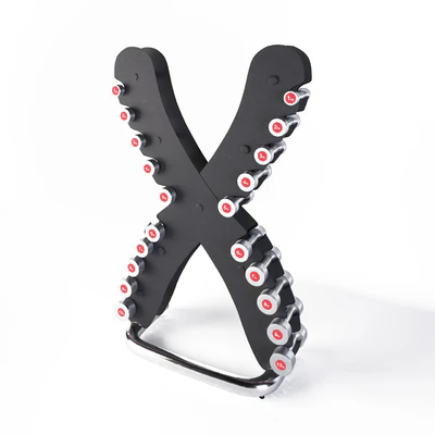 Life Fitness Set of chrome dumbbells with the X-shaped stand — Ver 2