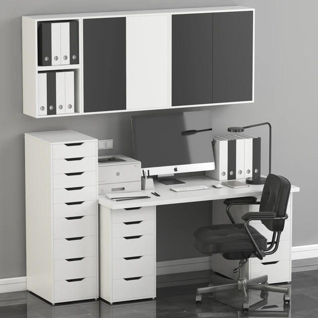 Ikea Office Workplace with Alex Table, Alefjäll Chair and Eket wall-mounted cabinet — Скачать