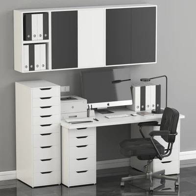 Ikea Office Workplace with Alex Table, Alefjäll Chair and Eket wall-mounted cabinet — Вид 1