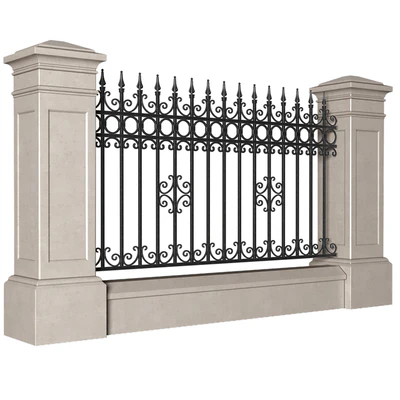 Забор в классическом стиле с кованным ограждением.Entrance Driveway Iron Gates — Вид 3
