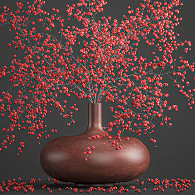 Bouquet 97. Branches, berries. Branches, berries, vase, natural decor, red — Ver 3