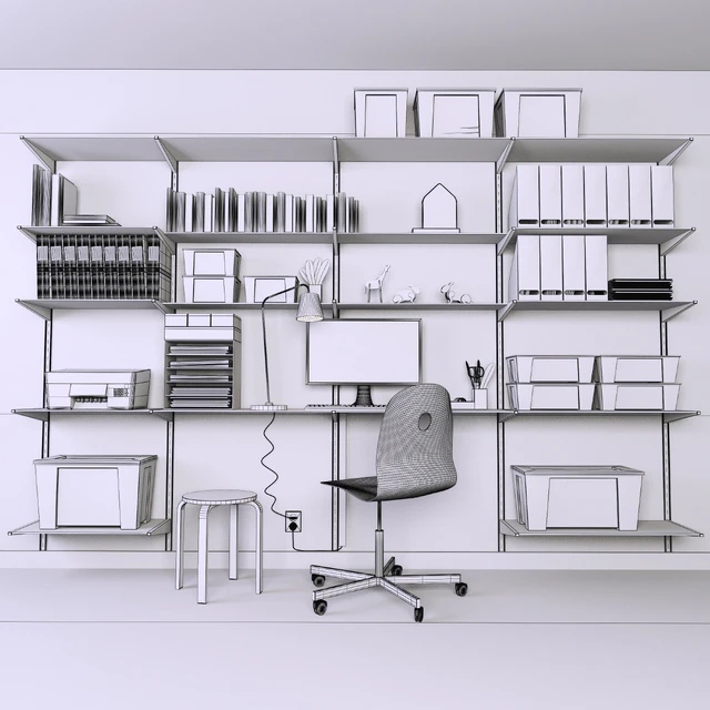 Collection of office furniture with stationery, armchair and other accessories — Descargar