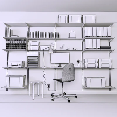 Collection of office furniture with stationery, armchair and other accessories — Ver 2