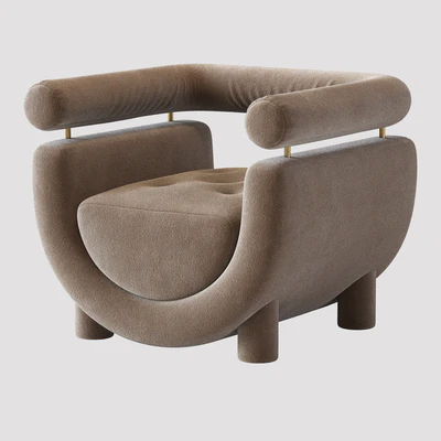 Mel Armchair Wood Brass Beige Jacquard Velvet Pearl Cotton Linen Bouclé Fabric — Ver 2