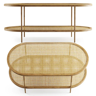 Large wooden rattan coffee table / rattan coffee table — Ver 2