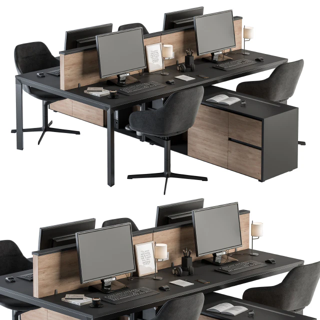 Office Furniture - employee Set Wood and Black 37 — Descargar