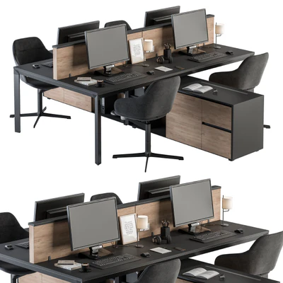 Office Furniture - employee Set Wood and Black 37 — Ver 3