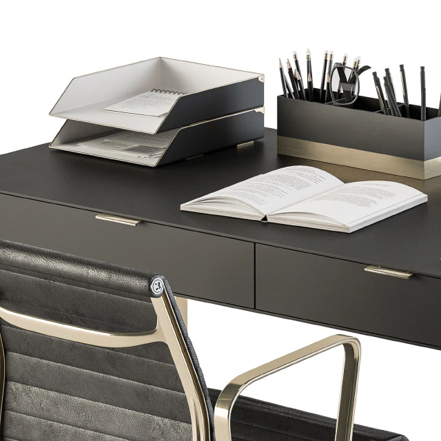Classic Black and Gold Work Desk - Office Set 181 — Descargar