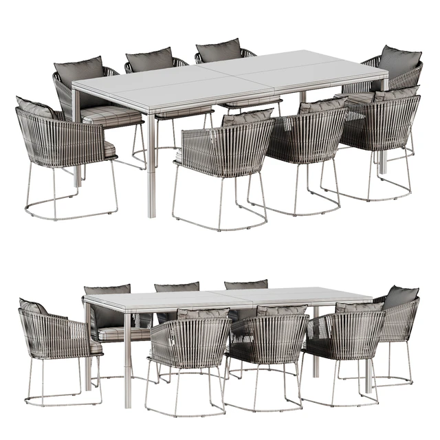 Outdoor Dining Set with Tempered Glass Top Table and Rope Woven Chairs — Скачать