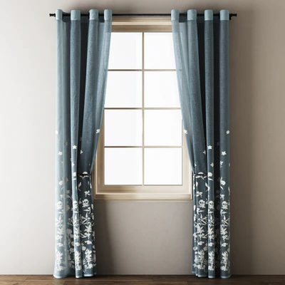 Floral Embroidered Linen Eyelet Curtains — Ver 2