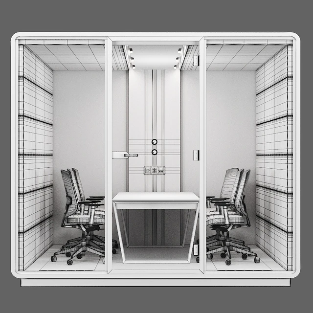 Mikomax Smart Office | HUSH MEET L | Acoustic office stand with table and chairs — Скачать