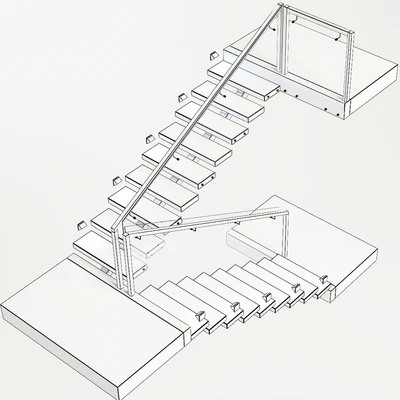 Ladder made of concrete, metal and glass with backlight illuminated PROFI LED IP44 — Ver 2