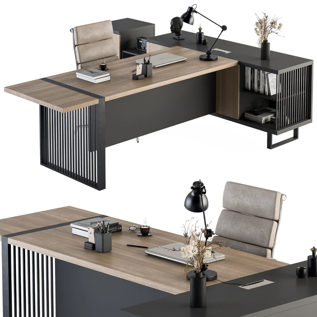 Manager Desk Wood and Black - Office Furniture 264 — Скачать