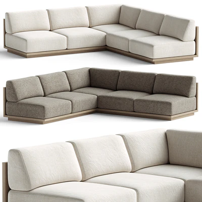 Mallorca Wood 3-Piece L-Shaped Armless Sofa — View 3