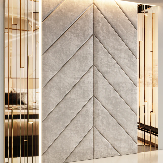 Headboard made from beige panels and gold planks — Descargar