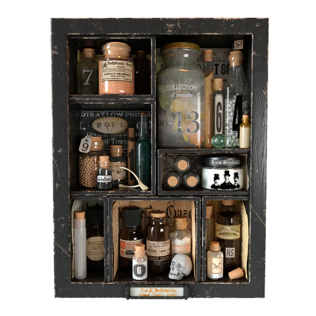 shadowbox with bottles — Скачать