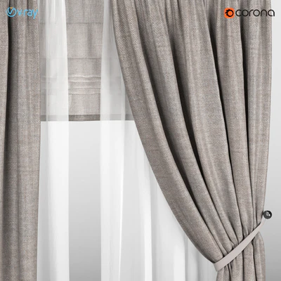 Light brown curtains with pickup + white tulle + Roman curtain. — Ver 2