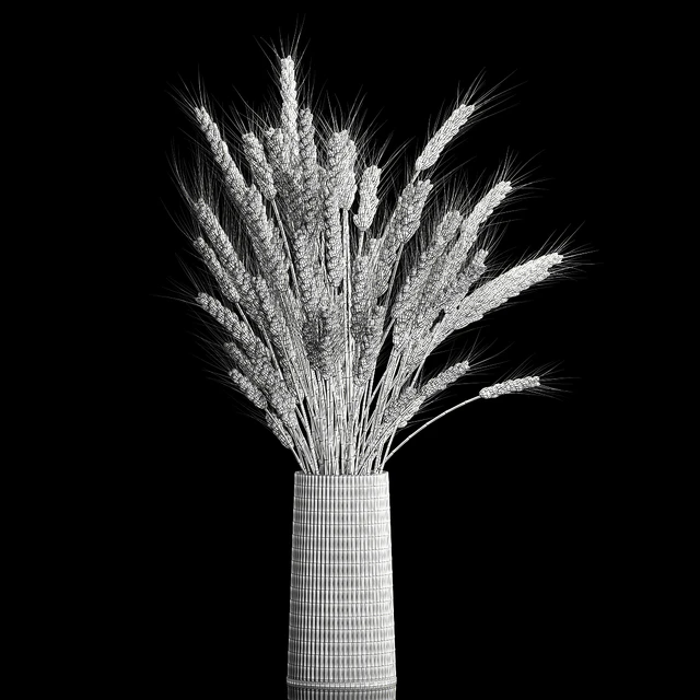 Bouquet of green flowers in a glass vase for decoration of wheat branches, spikelet. 265. — Descargar