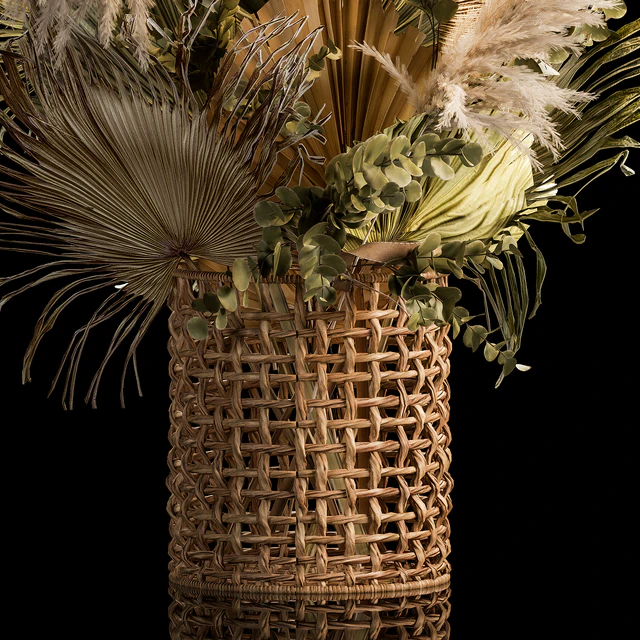 Installation bouquet pampas grass in a wicker basket of twigs, dry leaves, dried flower. 239. — Descargar