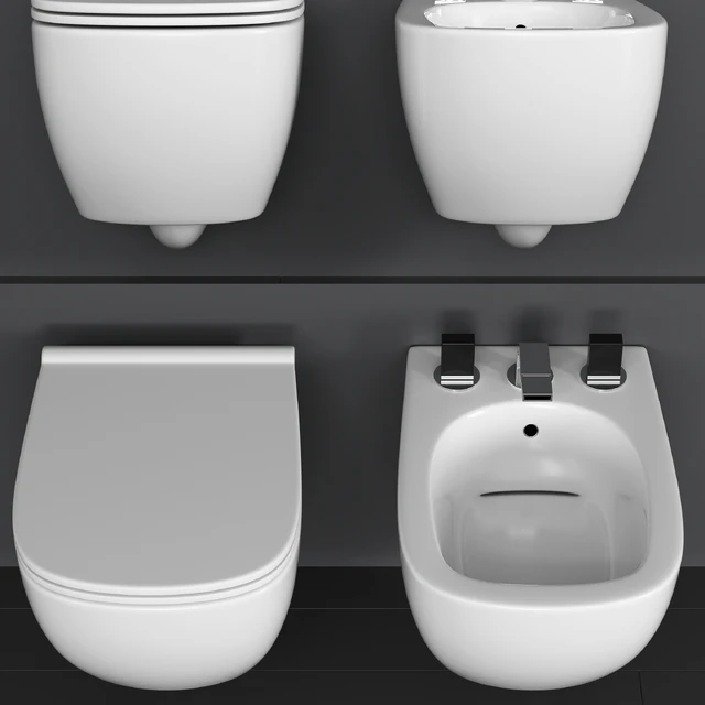 Wall-mounted toilet and bidet Ceramica Globo Genesis, mixer Fantini Venezia — Descargar