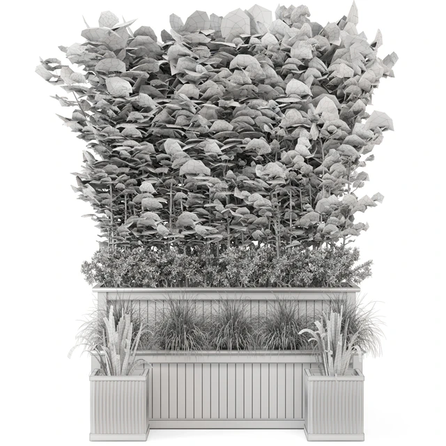 Outdoor Plants Bamboo and bush in Wooden Pot -Set 195 — Скачать
